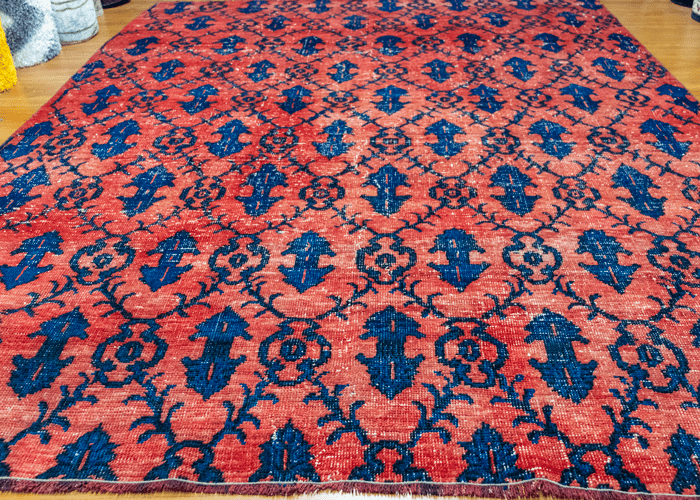 Vintage Hand-Knotted Distressed Turkish Rug