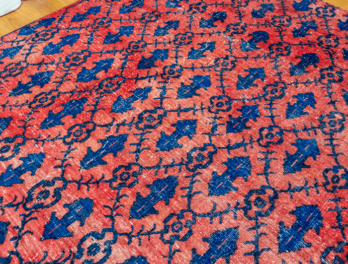 Vintage Hand-Knotted Distressed Turkish Rug