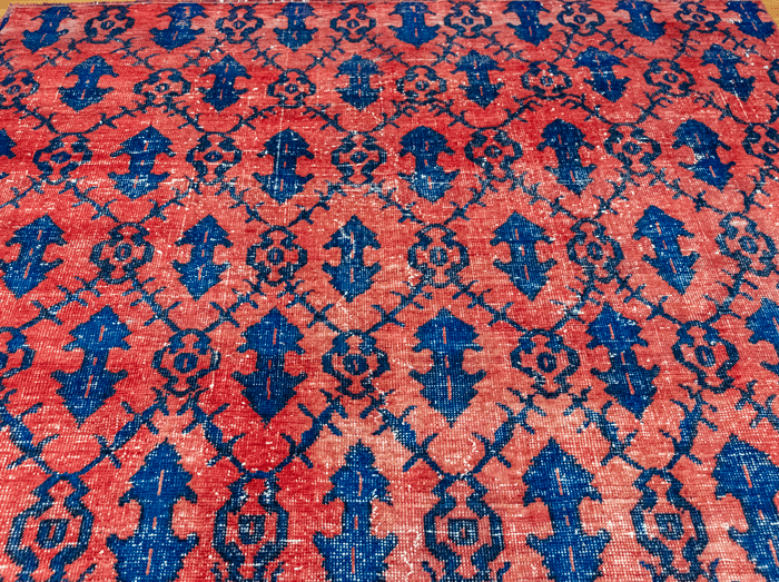 Vintage Hand-Knotted Distressed Turkish Rug