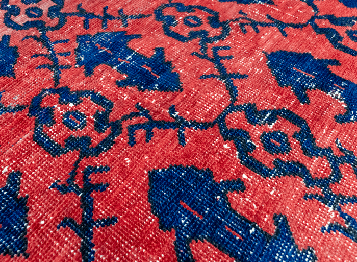 Vintage Hand-Knotted Distressed Turkish Rug