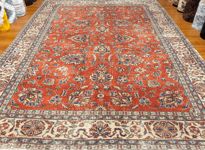 Vintage Hand-Knotted Distressed Turkish Rug