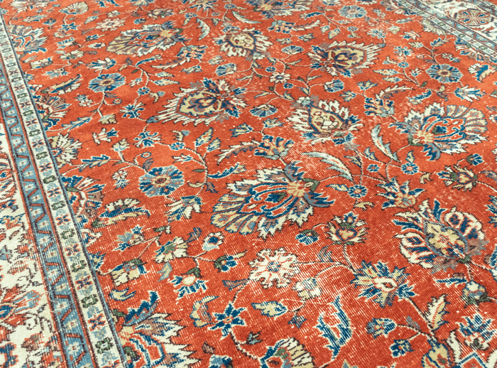 Vintage Hand-Knotted Distressed Turkish Rug