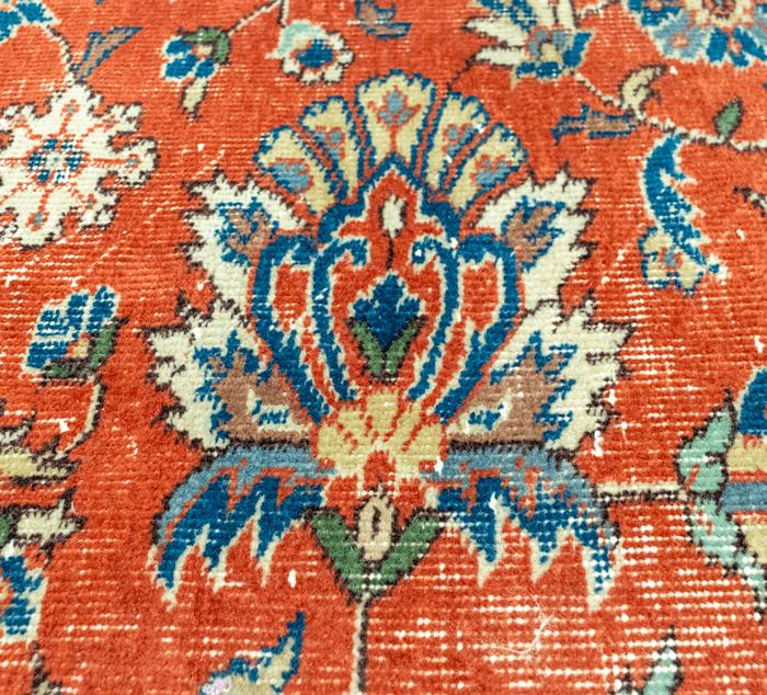 Vintage Hand-Knotted Distressed Turkish Rug