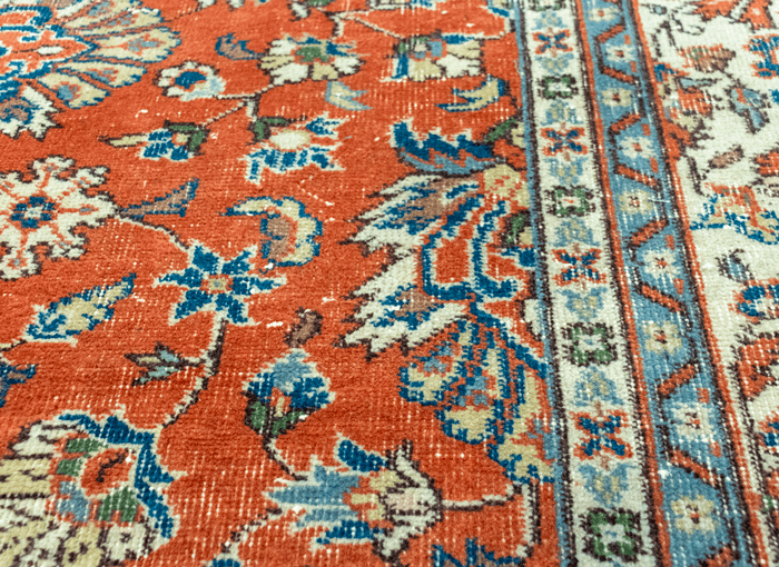 Vintage Hand-Knotted Distressed Turkish Rug