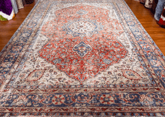 Vintage Hand-Knotted Distressed Turkish Rug