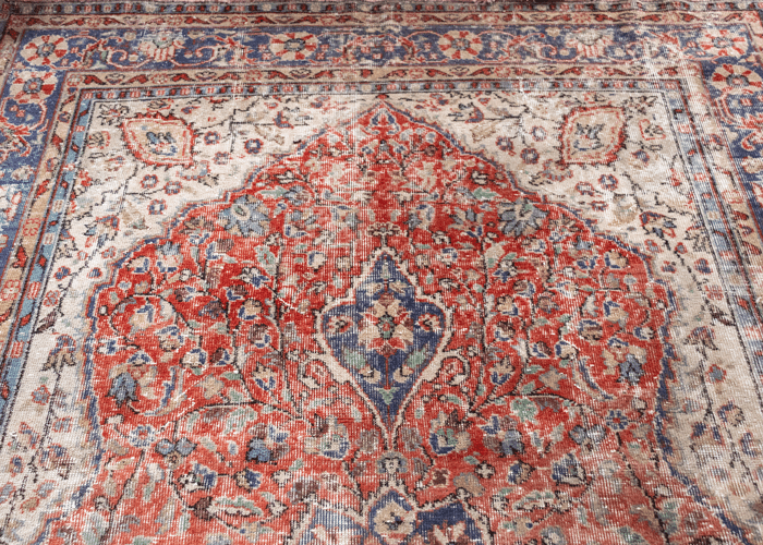 Vintage Hand-Knotted Distressed Turkish Rug