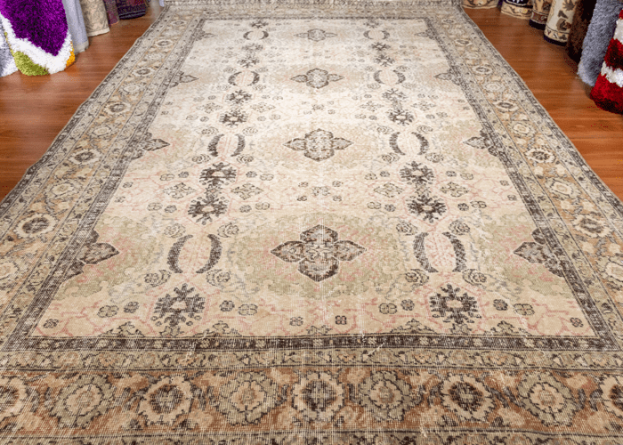 Vintage Hand-Knotted Distressed Turkish Rug