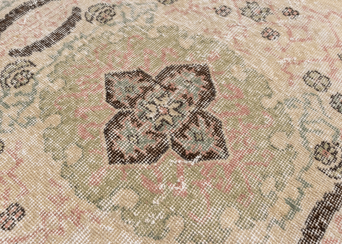 Vintage Hand-Knotted Distressed Turkish Rug