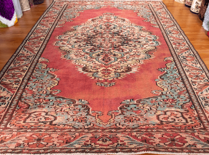 Vintage Hand-Knotted Distressed Turkish Rug