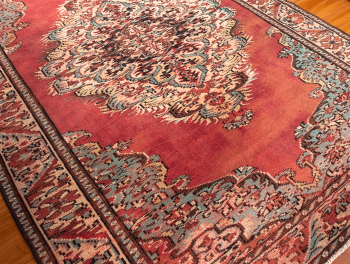 Vintage Hand-Knotted Distressed Turkish Rug