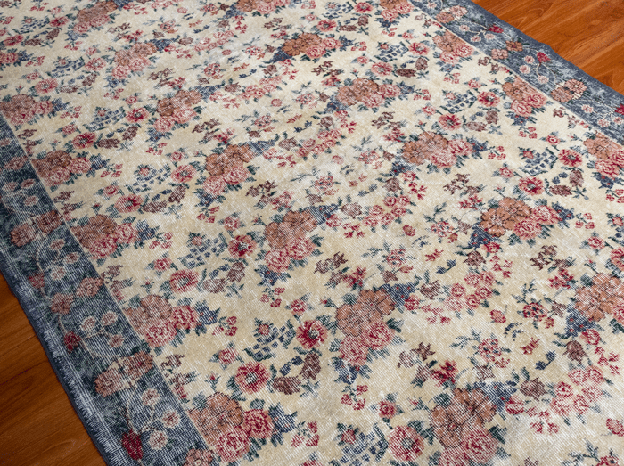 Vintage Hand-Knotted Distressed Turkish Rug