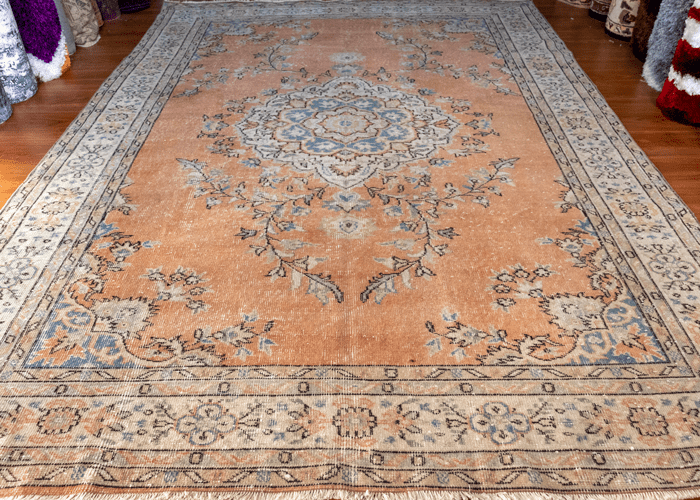 Vintage Hand-Knotted Distressed Turkish Rug