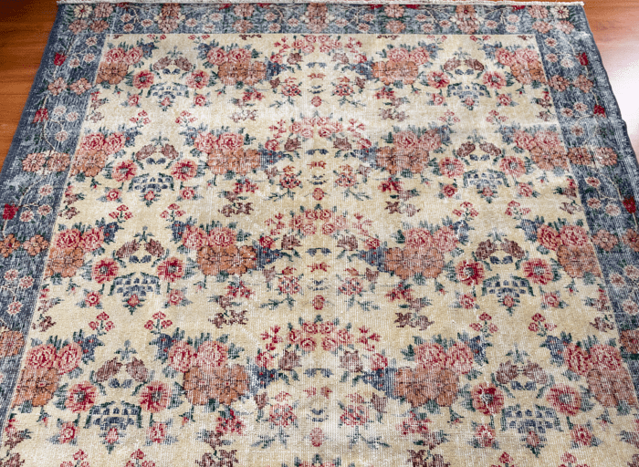 Vintage Hand-Knotted Distressed Turkish Rug