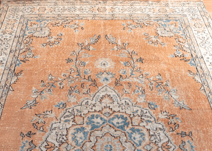 Vintage Hand-Knotted Distressed Turkish Rug