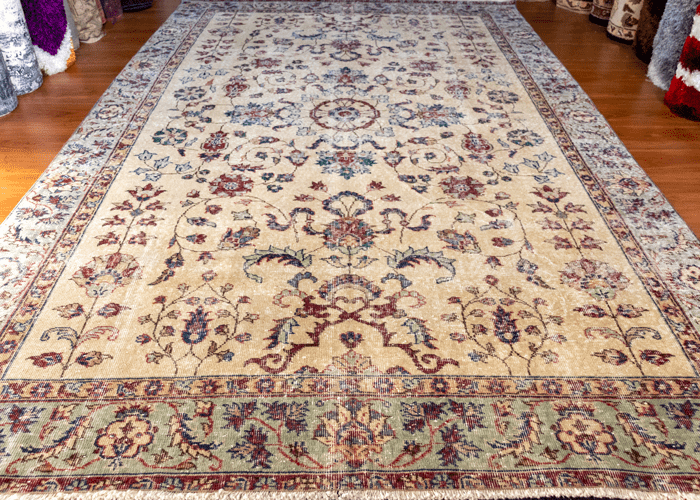 Vintage Hand-Knotted Distressed Turkish Rug