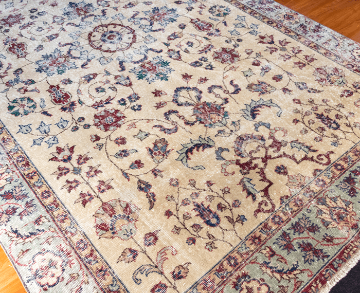 Vintage Hand-Knotted Distressed Turkish Rug