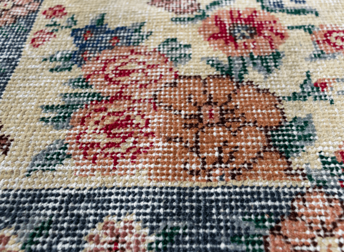 Vintage Hand-Knotted Distressed Turkish Rug