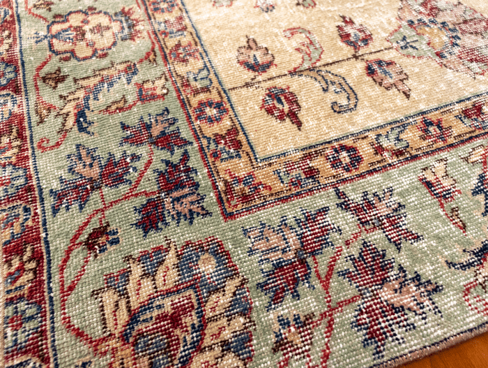Vintage Hand-Knotted Distressed Turkish Rug