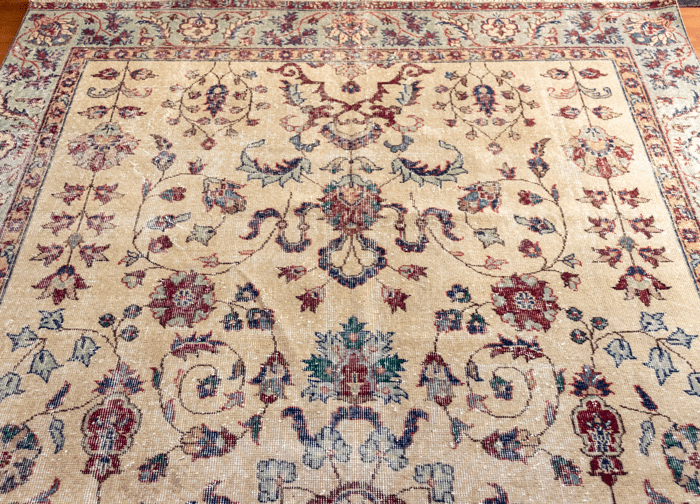 Vintage Hand-Knotted Distressed Turkish Rug