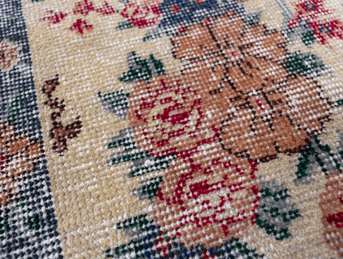 Vintage Hand-Knotted Distressed Turkish Rug