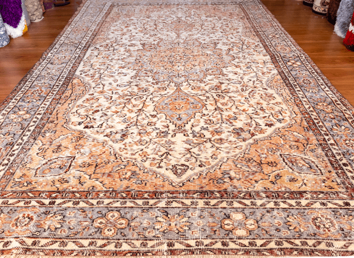 Vintage Hand-Knotted Distressed Turkish Rug