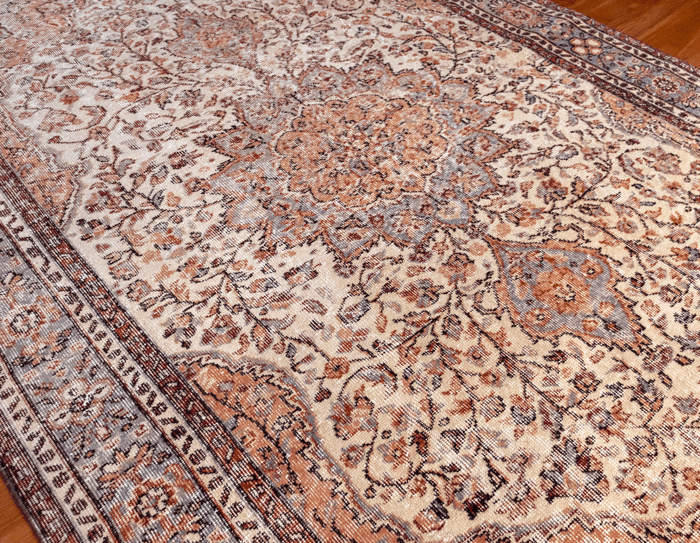 Vintage Hand-Knotted Distressed Turkish Rug