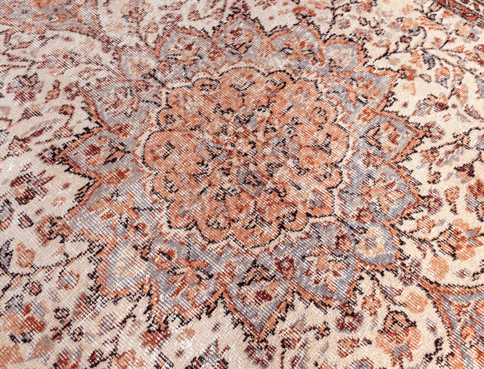 Vintage Hand-Knotted Distressed Turkish Rug