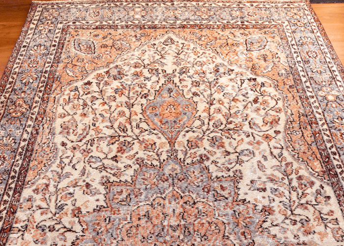 Vintage Hand-Knotted Distressed Turkish Rug
