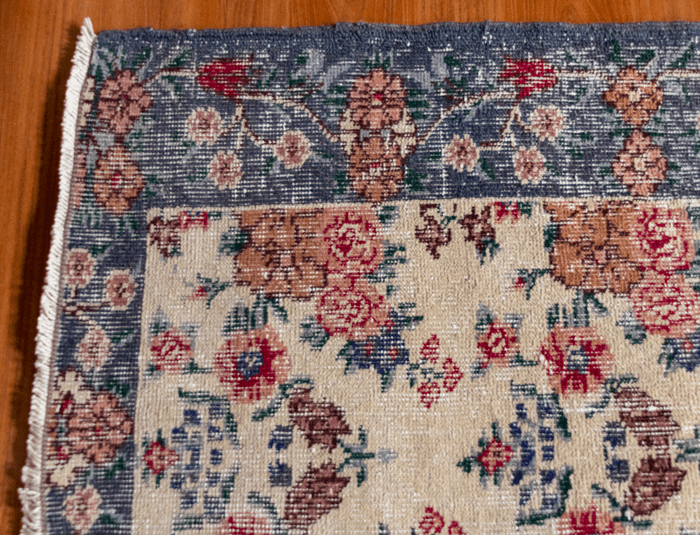 Vintage Hand-Knotted Distressed Turkish Rug