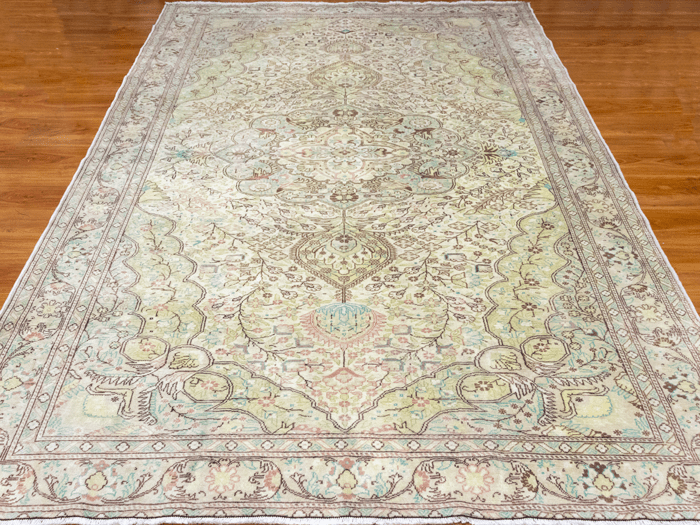 Vintage Hand-Knotted Distressed Turkish Rug