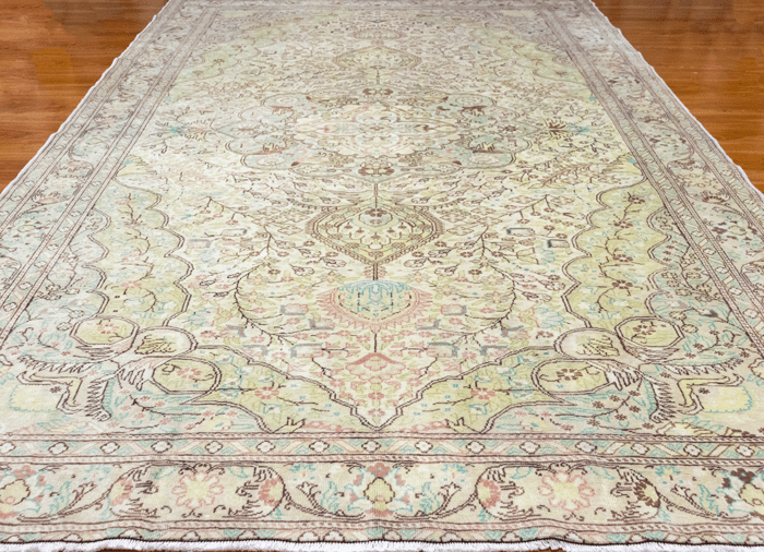 Vintage Hand-Knotted Distressed Turkish Rug