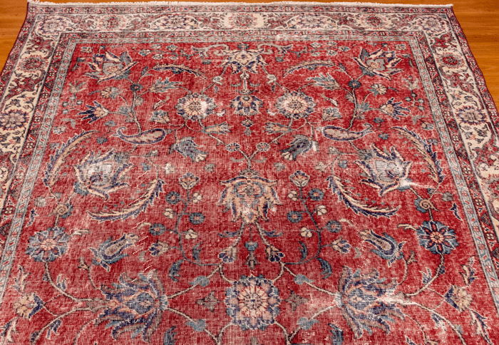 Vintage Hand-Knotted Distressed Turkish Rug