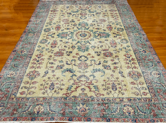 Vintage Hand-Knotted Distressed Turkish Rug
