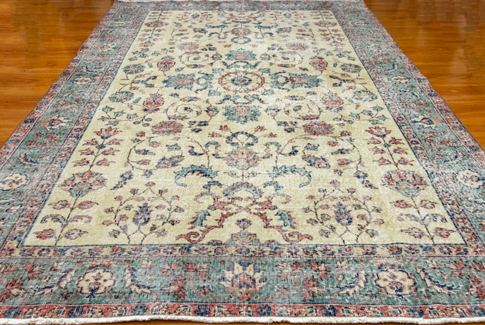 Vintage Hand-Knotted Distressed Turkish Rug