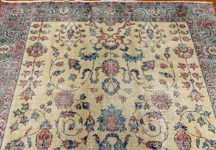 Vintage Hand-Knotted Distressed Turkish Rug