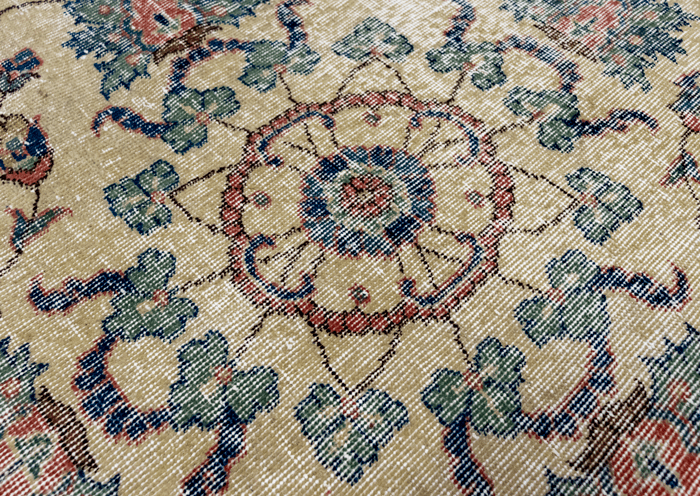 Vintage Hand-Knotted Distressed Turkish Rug