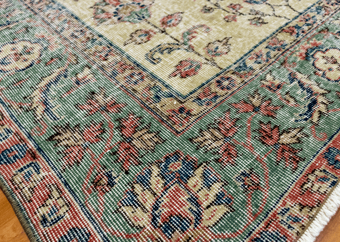 Vintage Hand-Knotted Distressed Turkish Rug