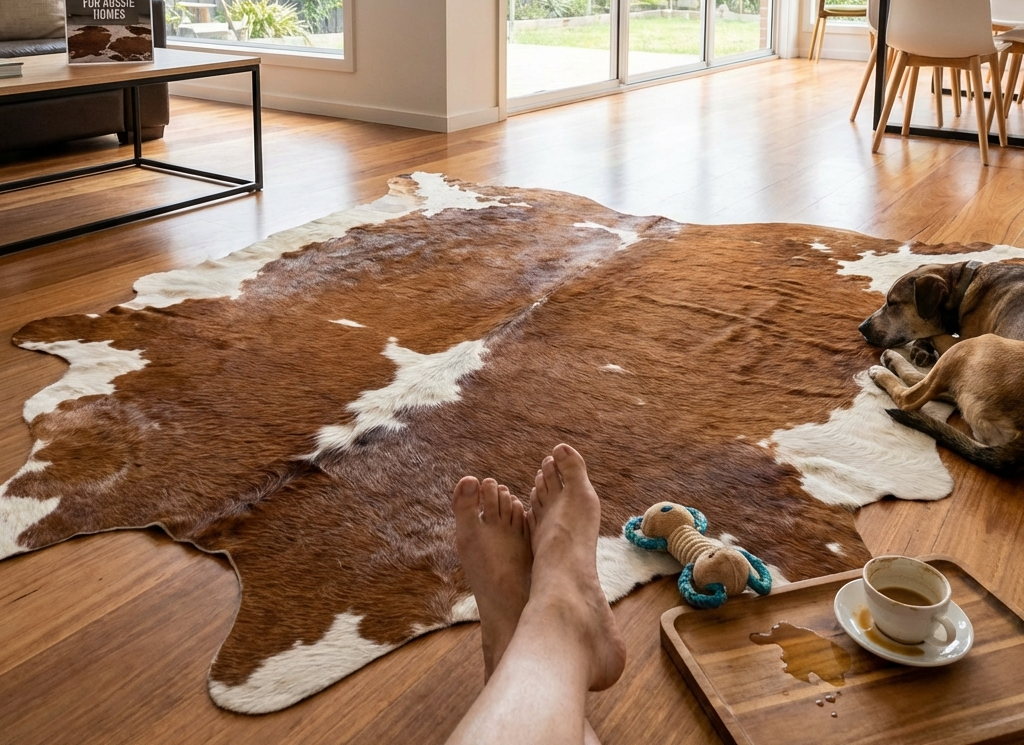 Are cowhide rugs worth it for Australian homes – natural leather rug styling