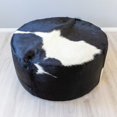 Round Cowhide Ottoman - Black & White