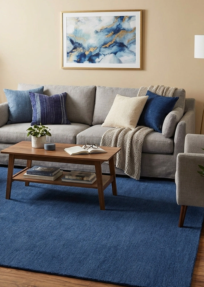 Airforce plain wool rug in living room