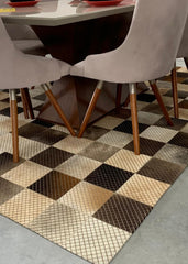 Tricolor Linha Block Cowhide Patchwork Rug