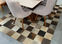 Tricolor Linha Block Cowhide Patchwork Rug