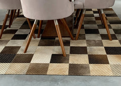 Tricolor Linha Block Cowhide Patchwork Rug