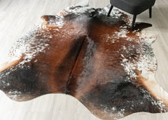 (Rare) Salt Pepper Tri-Color Cowhide Rug (Size: 240 X 210 CM) CHR2414