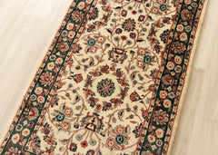 Authentic Wool Hand-Knotted Floral Hallway Runner Rug – 76 x 260 CM