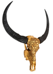 Authentic Antique Gold Hand Carved Buffalo Skull & Horns