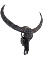 Authentic Midnight Black Hand Carved Buffalo Skull And Horns