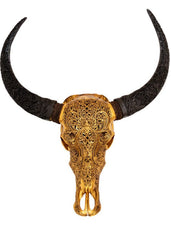 Authentic Antique Gold Hand Carved Buffalo Skull And Horns