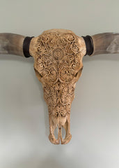 Authentic Beige Longhorn Hand Carved Skull