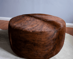 Round Cowhide Ottoman - Medium Brindle